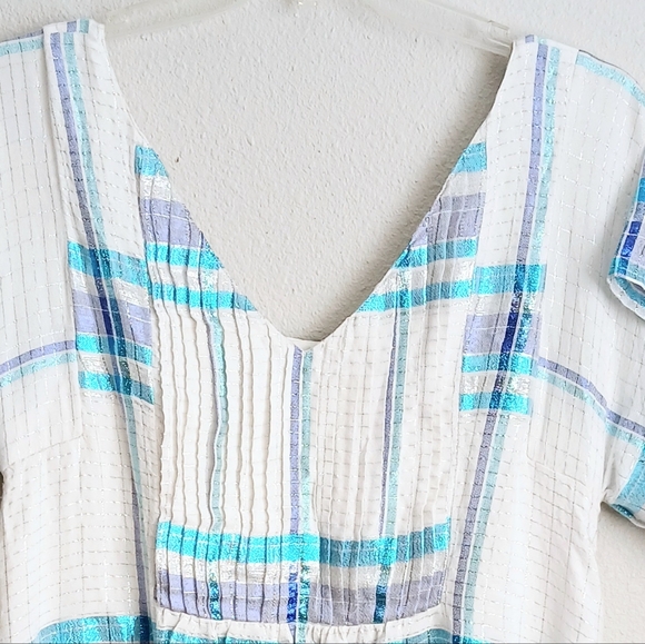 Free People Dress Women's Size Medium Blue Plaid Metallic Barcelona Boho Hippie - Picture 6 of 11